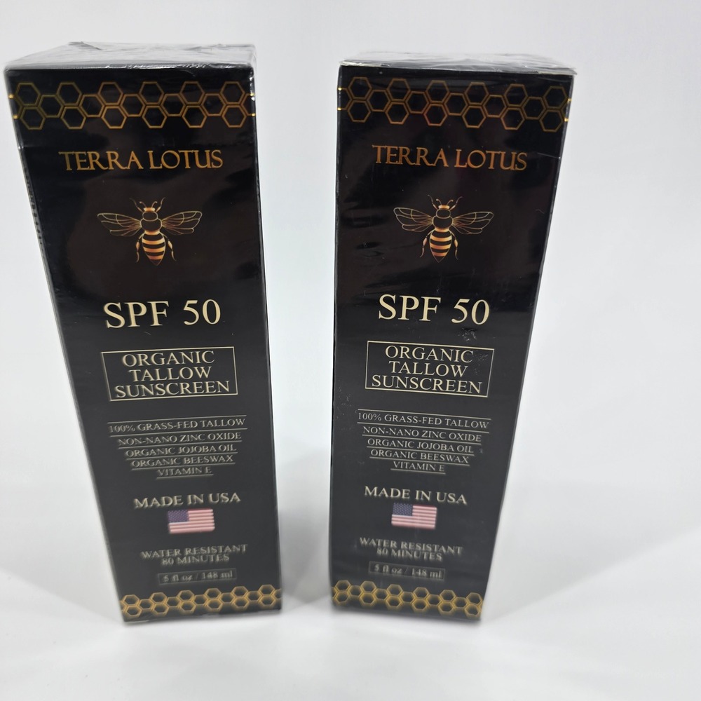 Terra Lotus Organic Tallow Sunscreen SPF 50 Mineral Zinc 5oz 2pk NEW
